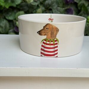 Rae Dunn Artisan Collection Ceramic mistletoe dachshund bowl